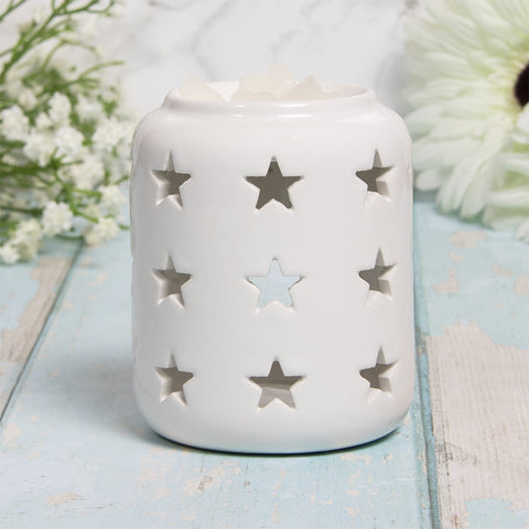 Ceramic Multi Star Cut Out Oil/Wax Warmer - White 10cm